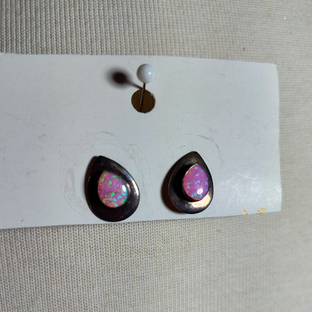 Pink Opal Teardrop Sterling Silver Dainty Earrings
